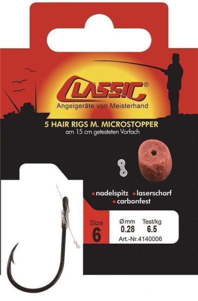 Classic Hair Rig m. Microstopper,15cm Vorfach